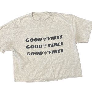 J. Galt Good Vibes T-Shirt Womens One Size Grey Cut Off Short Sleeve